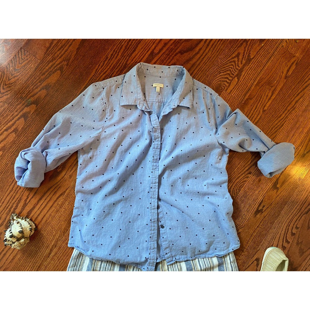 coastal grandma grandmother talbots blue cotton Star loose shirt xl